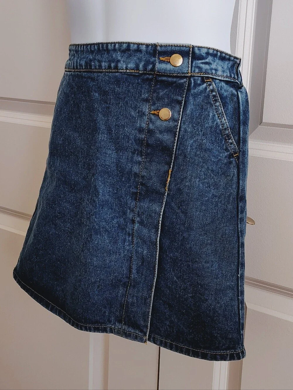 Faux Button Jean Skirt